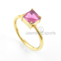 925 Silver Ring, Pink Tourmaline Quartz Gemstone Ring, 18k Gold Ring Jewelry